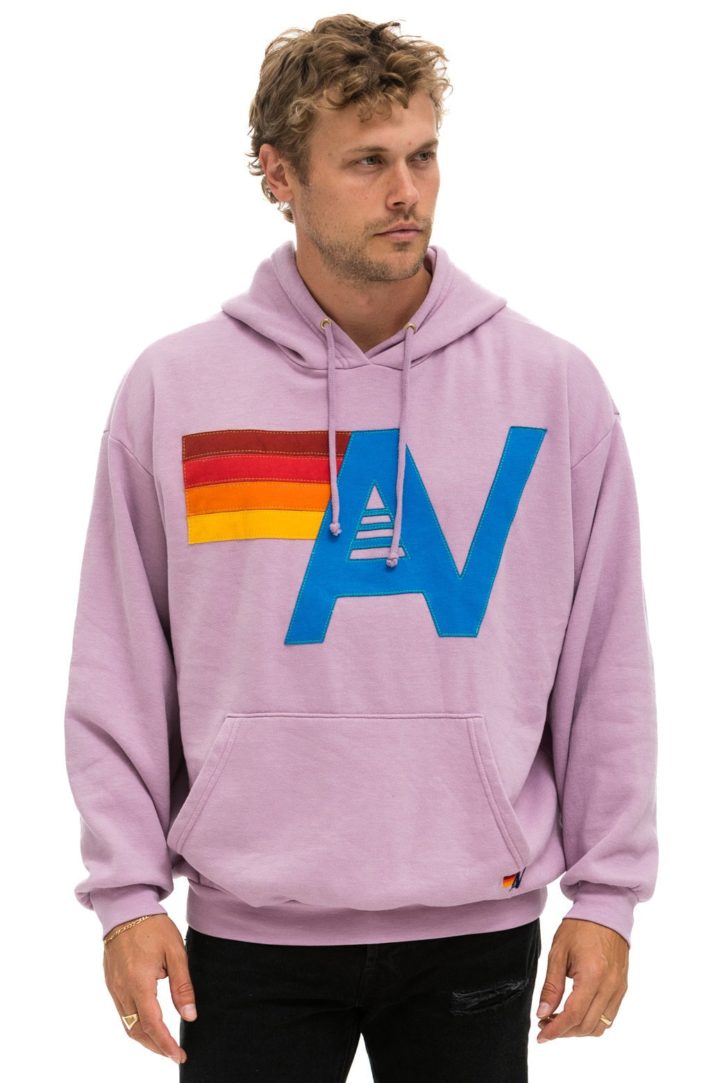 LOGO STITCH PULLOVER RELAXED HOODIE - MAUVE
