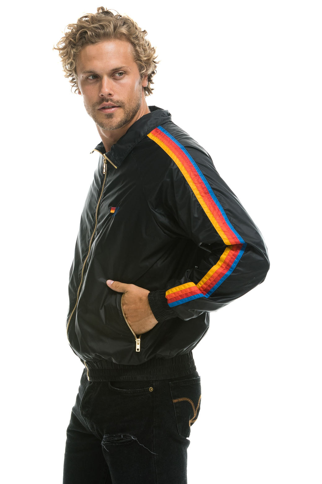 MEN'S 4 STRIPE WINDBREAKER - BLACK