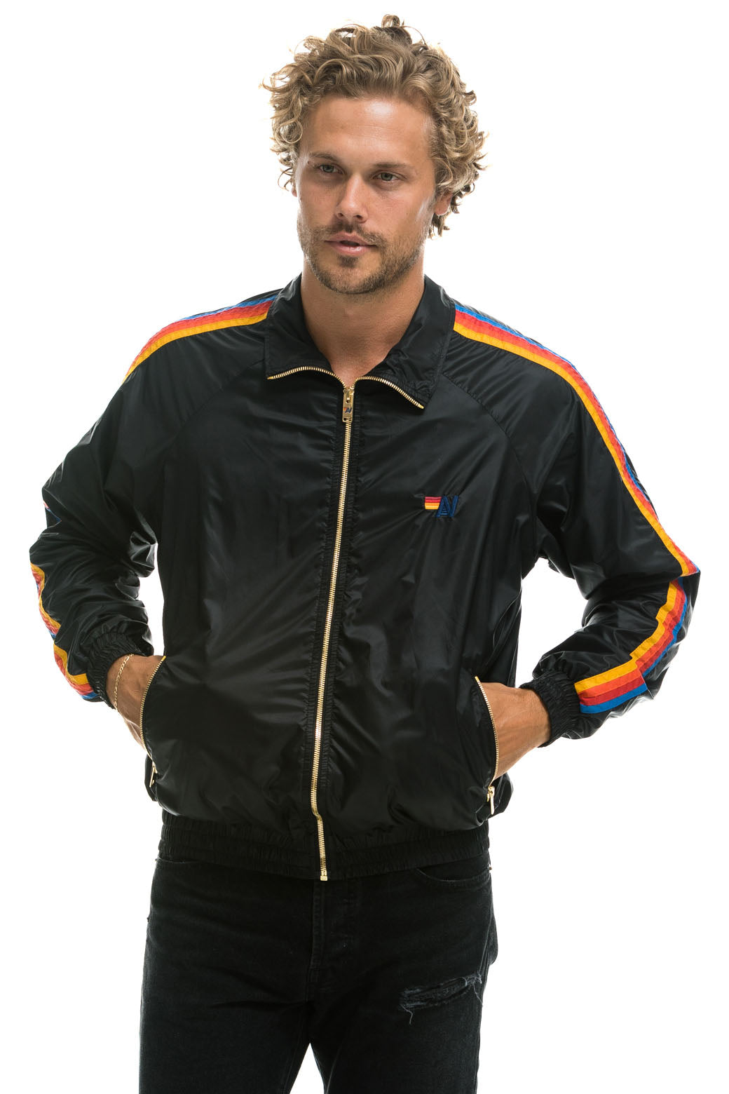 MEN'S 4 STRIPE WINDBREAKER - BLACK