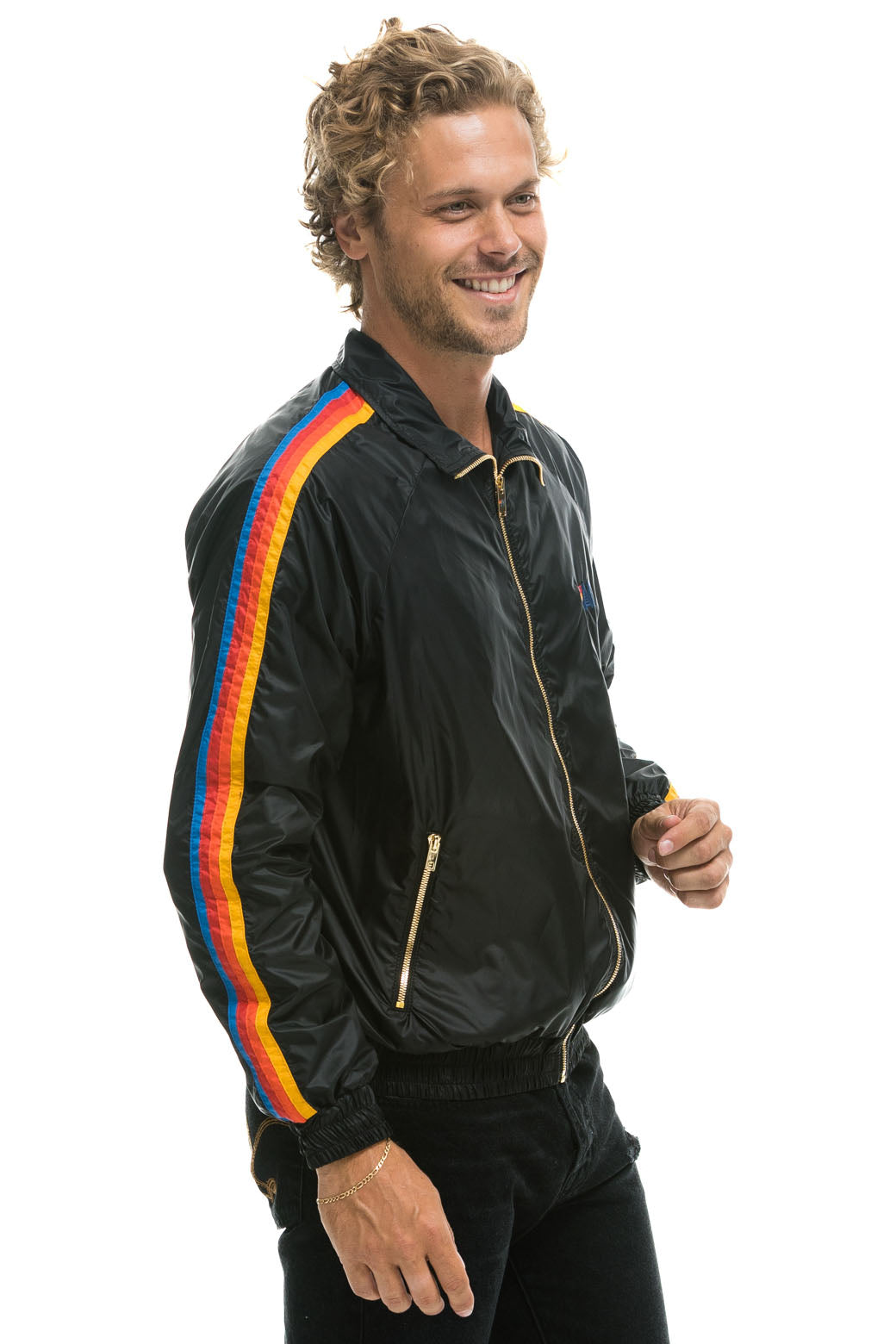 MEN'S 4 STRIPE WINDBREAKER - BLACK