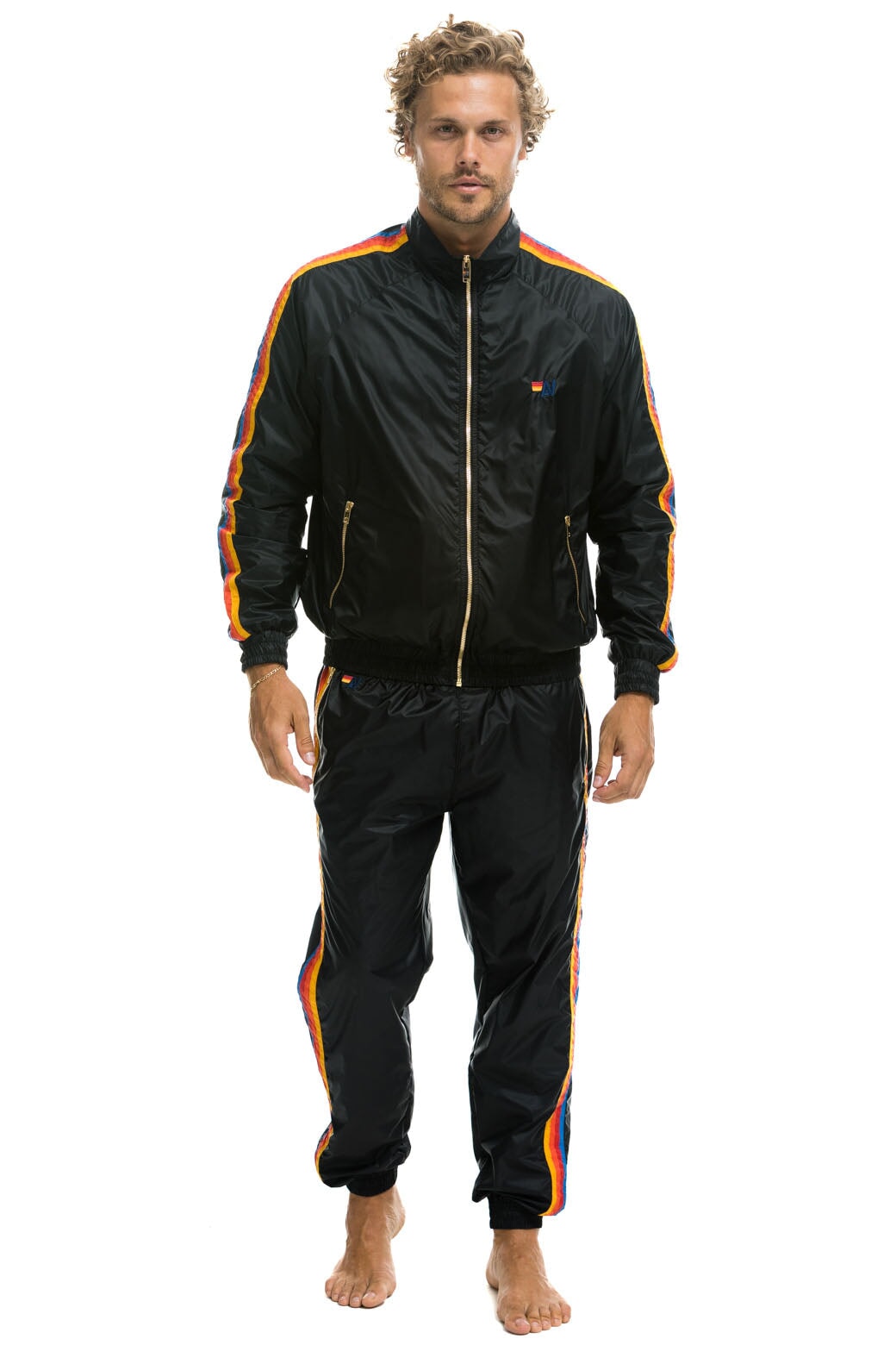 MEN'S 4 STRIPE WINDBREAKER - BLACK
