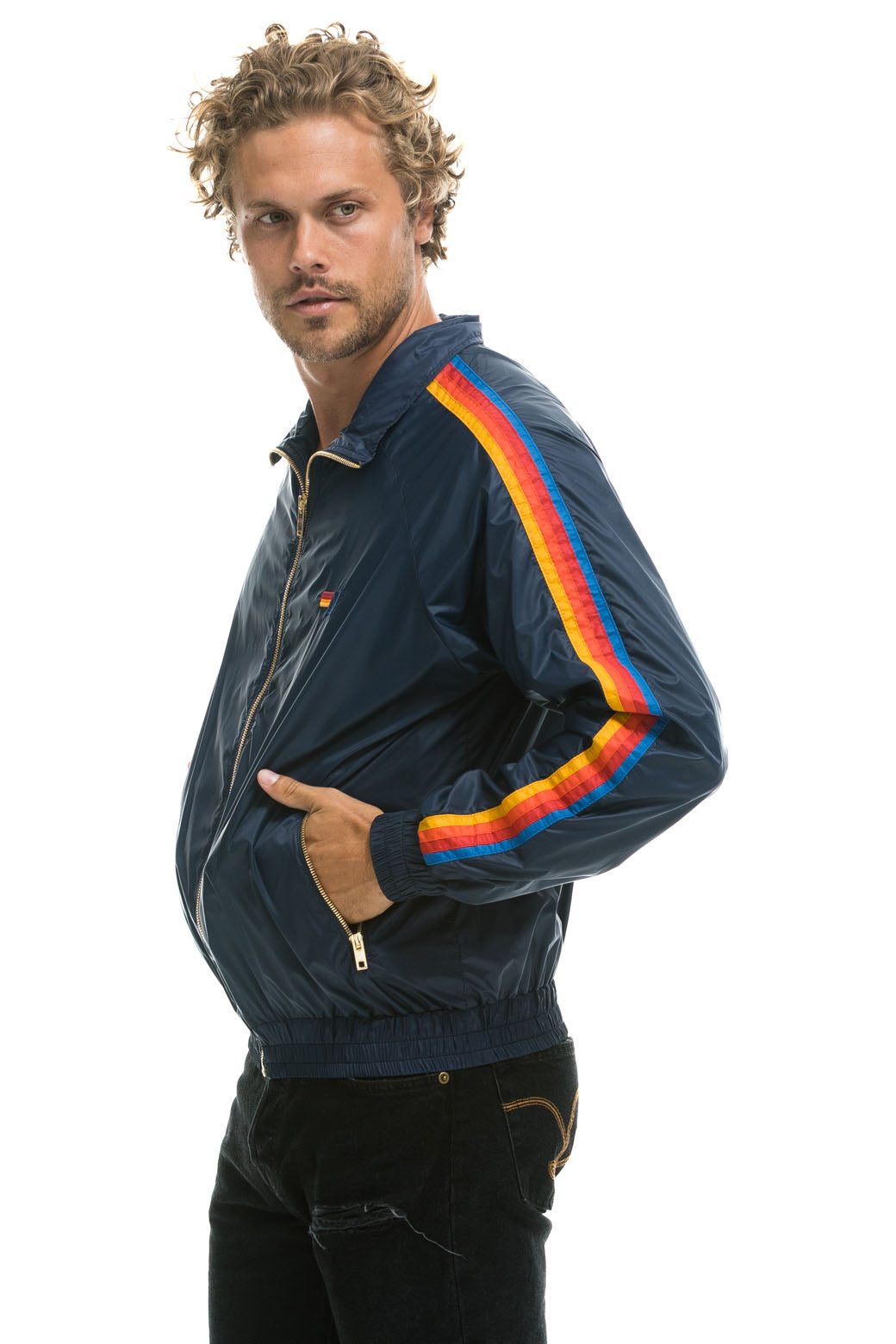 MEN'S 4 STRIPE WINDBREAKER - NAVY