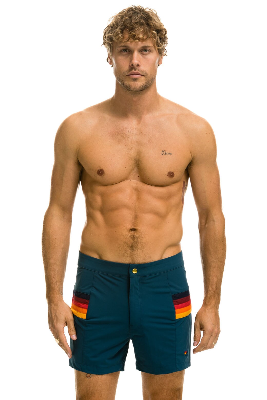 MEN'S HORIZONTAL 5 STRIPE FLEX SHORTS - DEEP OCEAN