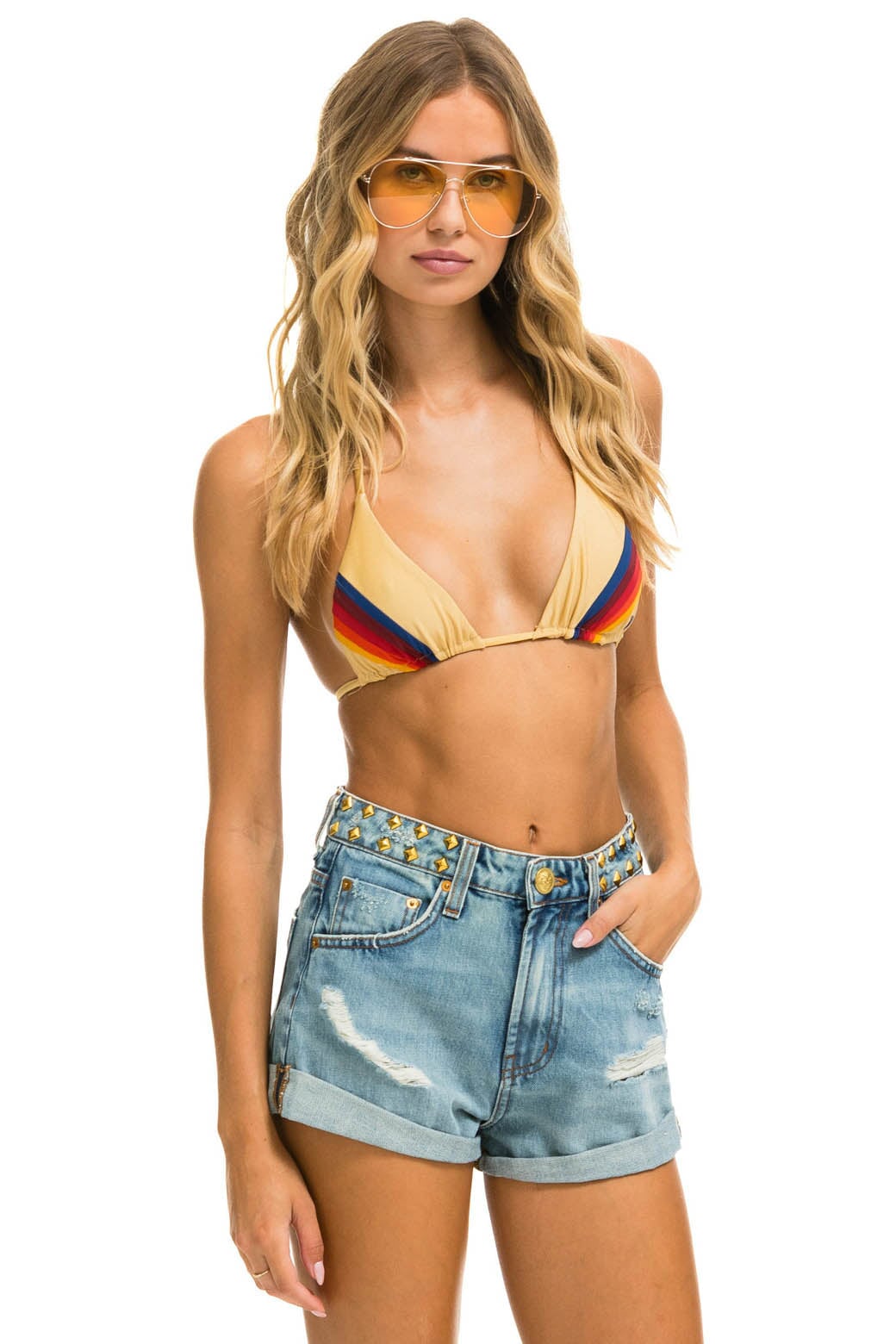 MID RISE STUDDED ROCKER BOLT WOMENS JEAN SHORT - VINTAGE