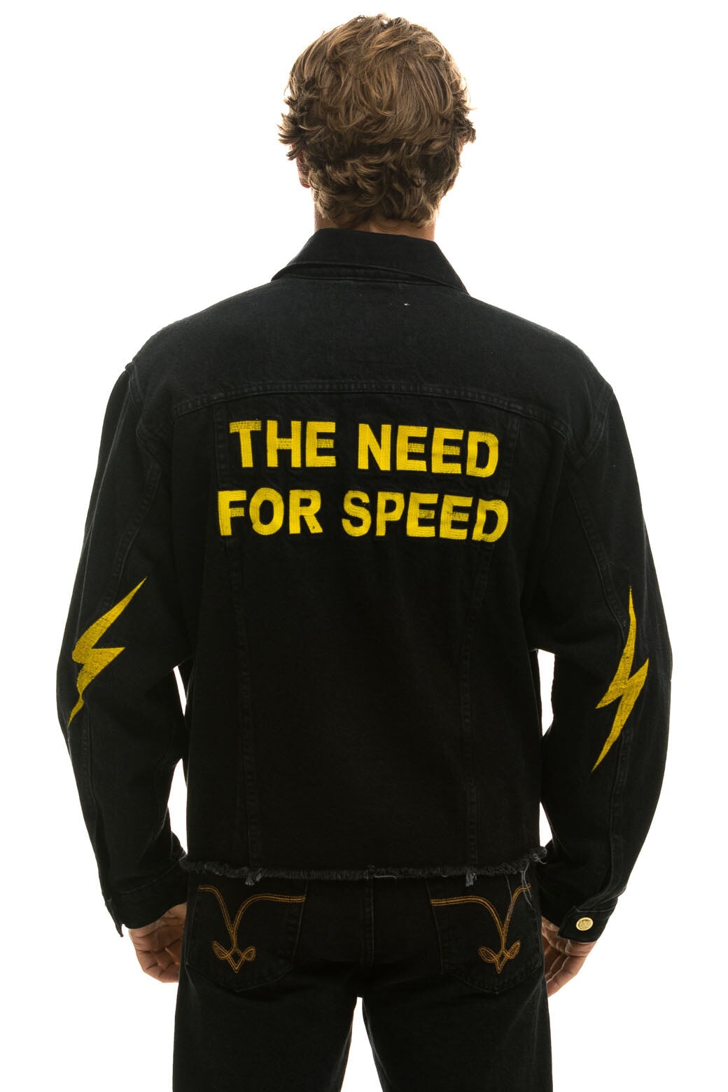 NEED FOR SPEED OVERSIZED CROP DENIM JACKET - VINTAGE BLACK