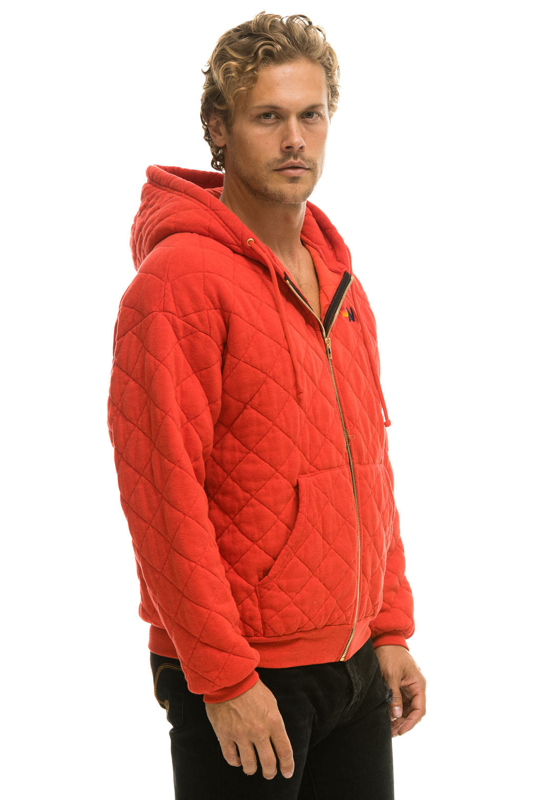 QUILTED ZIP HOODIE RELAXED - RED