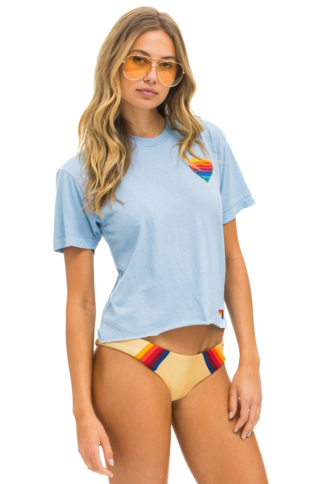 RAINBOW HEART STITCH BOYFRIEND TEE - ICE