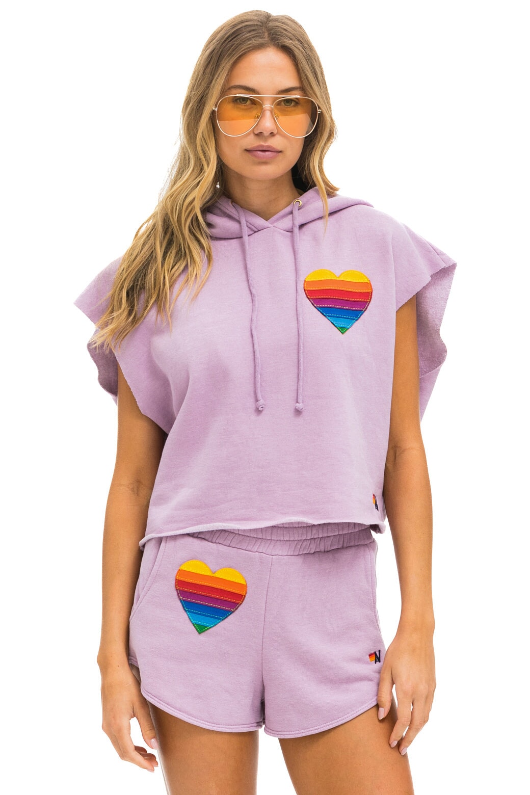 RAINBOW HEART STITCH LOUNGER SHORT - MAUVE