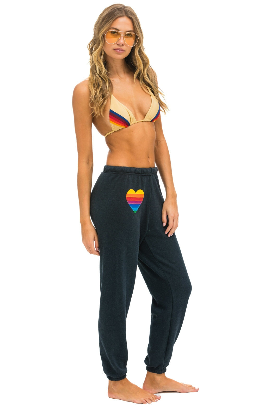RAINBOW HEART STITCH SWEATPANTS - CHARCOAL