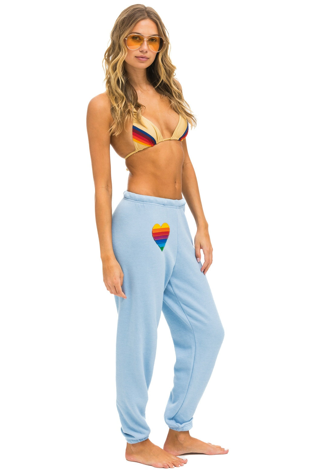 RAINBOW HEART STITCH SWEATPANTS - ICE