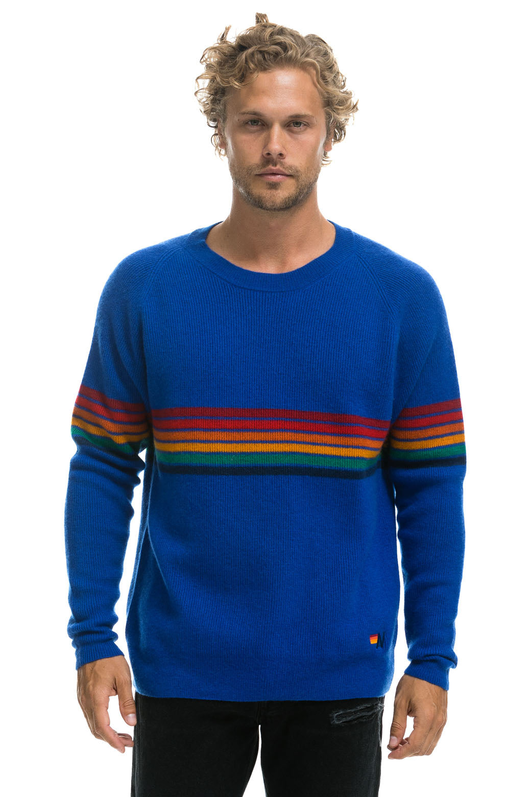 RAINBOW STRIPE 6 UNISEX CASHMERE SWEATER	- LAPIS