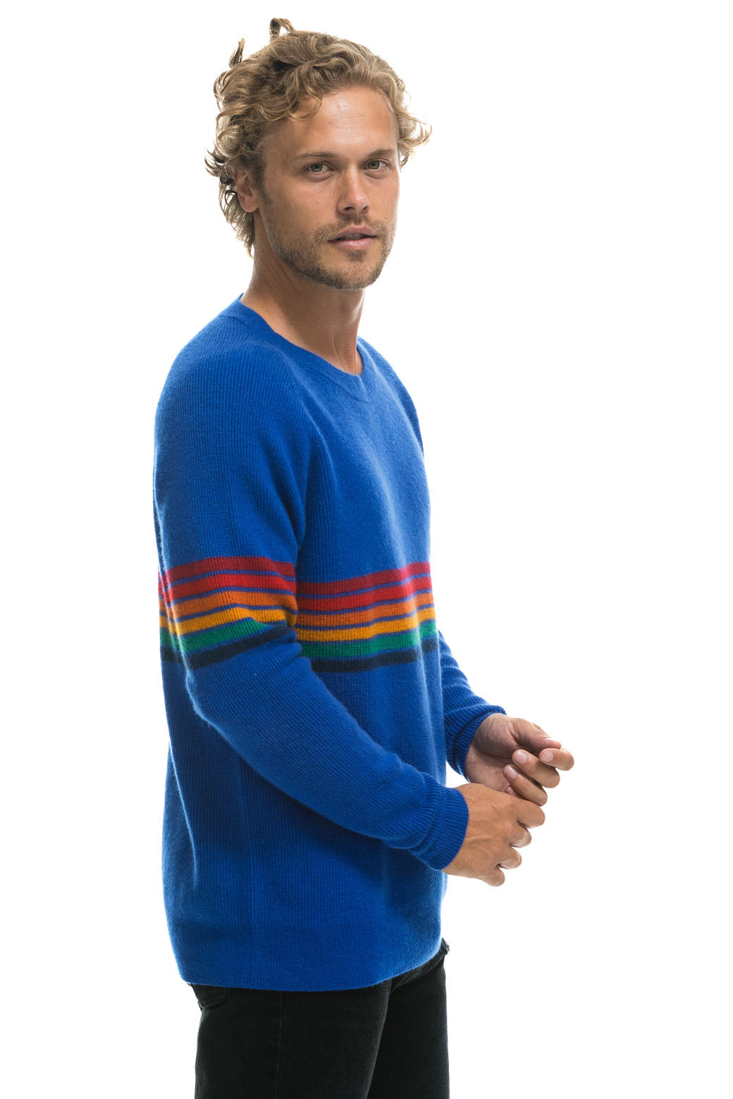 RAINBOW STRIPE 6 UNISEX CASHMERE SWEATER	- LAPIS