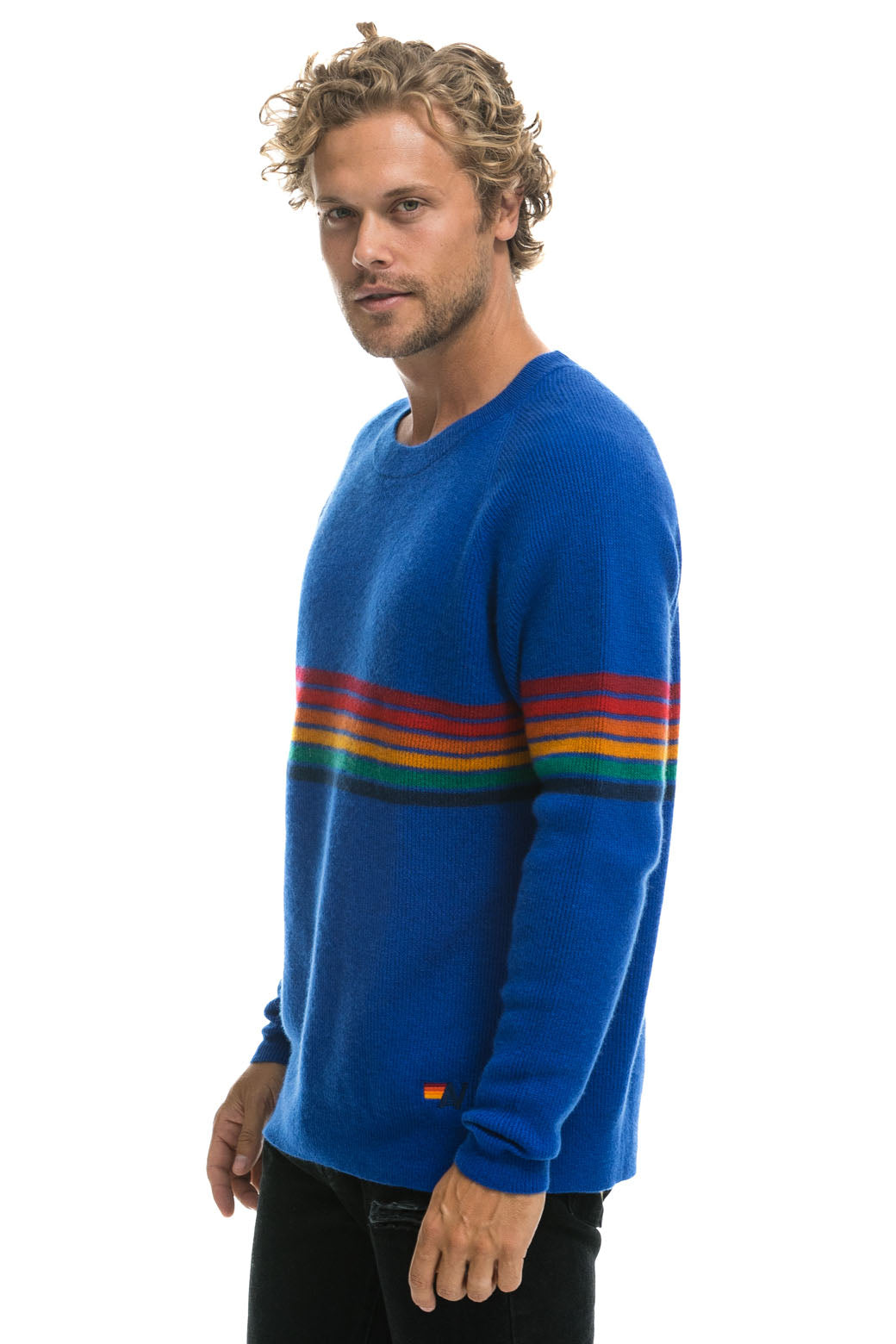 RAINBOW STRIPE 6 UNISEX CASHMERE SWEATER	- LAPIS