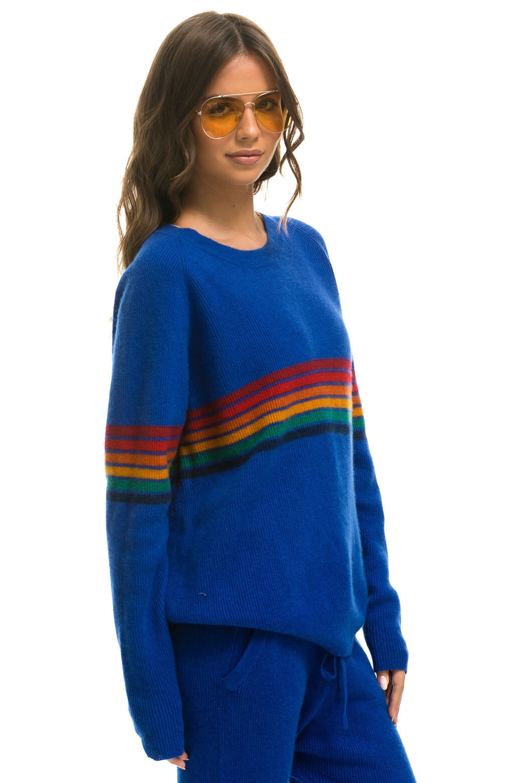 RAINBOW STRIPE 6 UNISEX CASHMERE SWEATER	- LAPIS
