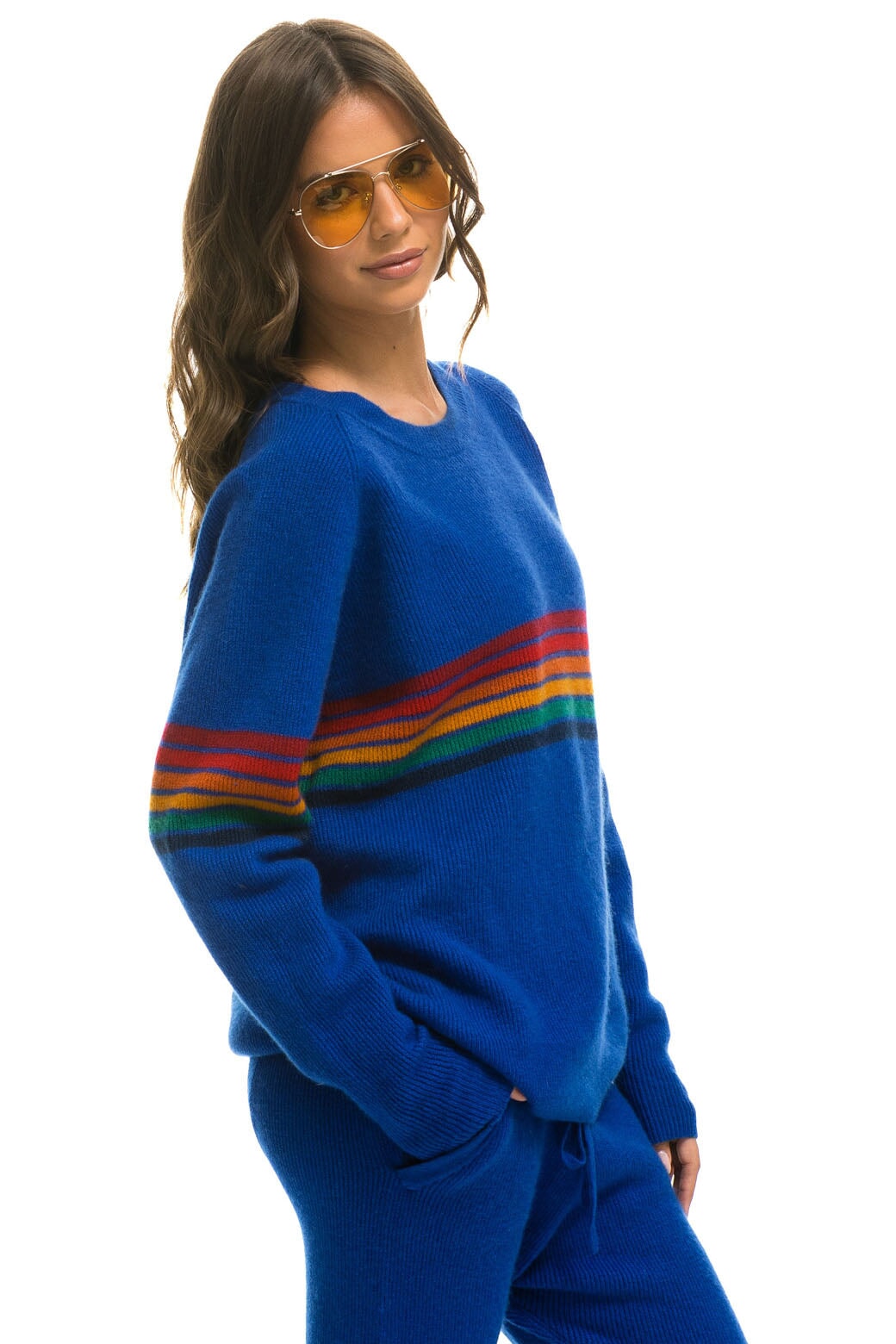 RAINBOW STRIPE 6 UNISEX CASHMERE SWEATER	- LAPIS