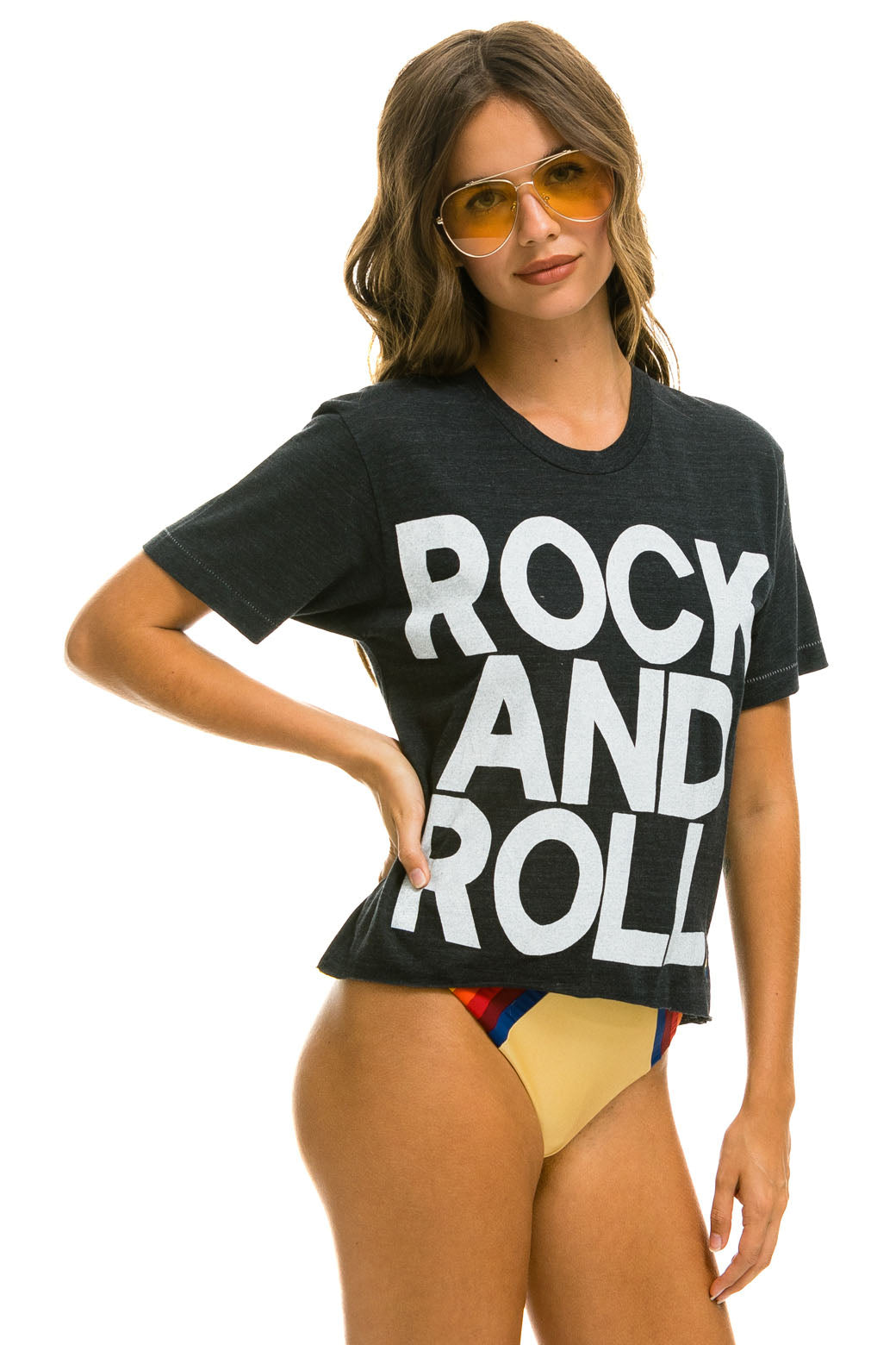 ROCK AND ROLL BOYFRIEND TEE - CHARCOAL