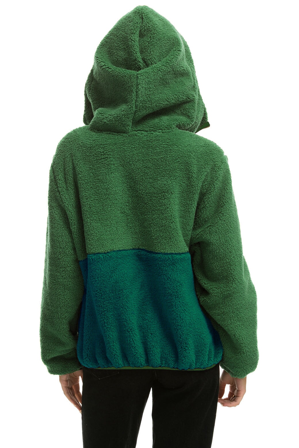 TEDDY UNISEX HOODED HALF ZIP COLOR BLOCK JACKET - GARDEN GREEN
