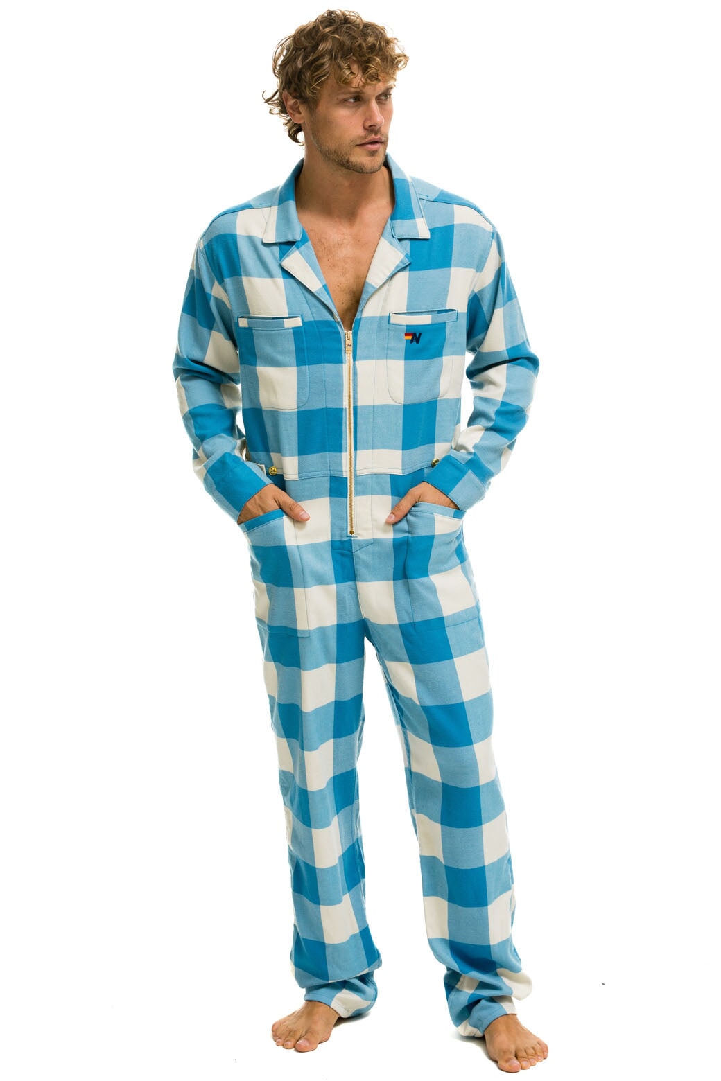 UNISEX PLAID FLIGHT SUIT - SKY PLAID