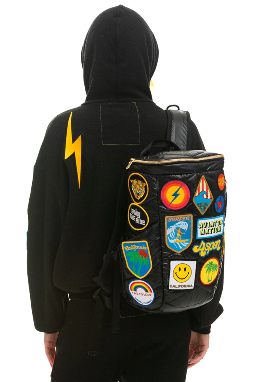 VINTAGE PATCH PUFFER BACKPACK - BLACK GLOSSY