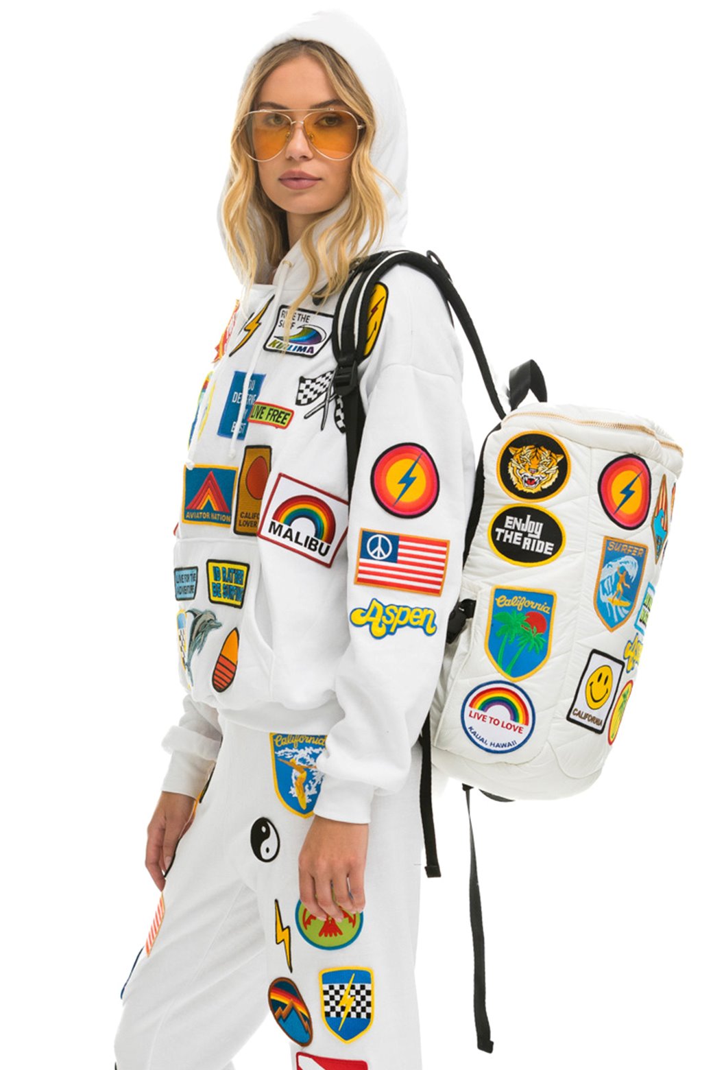 VINTAGE PATCH PUFFER BACKPACK - WHITE GLOSSY