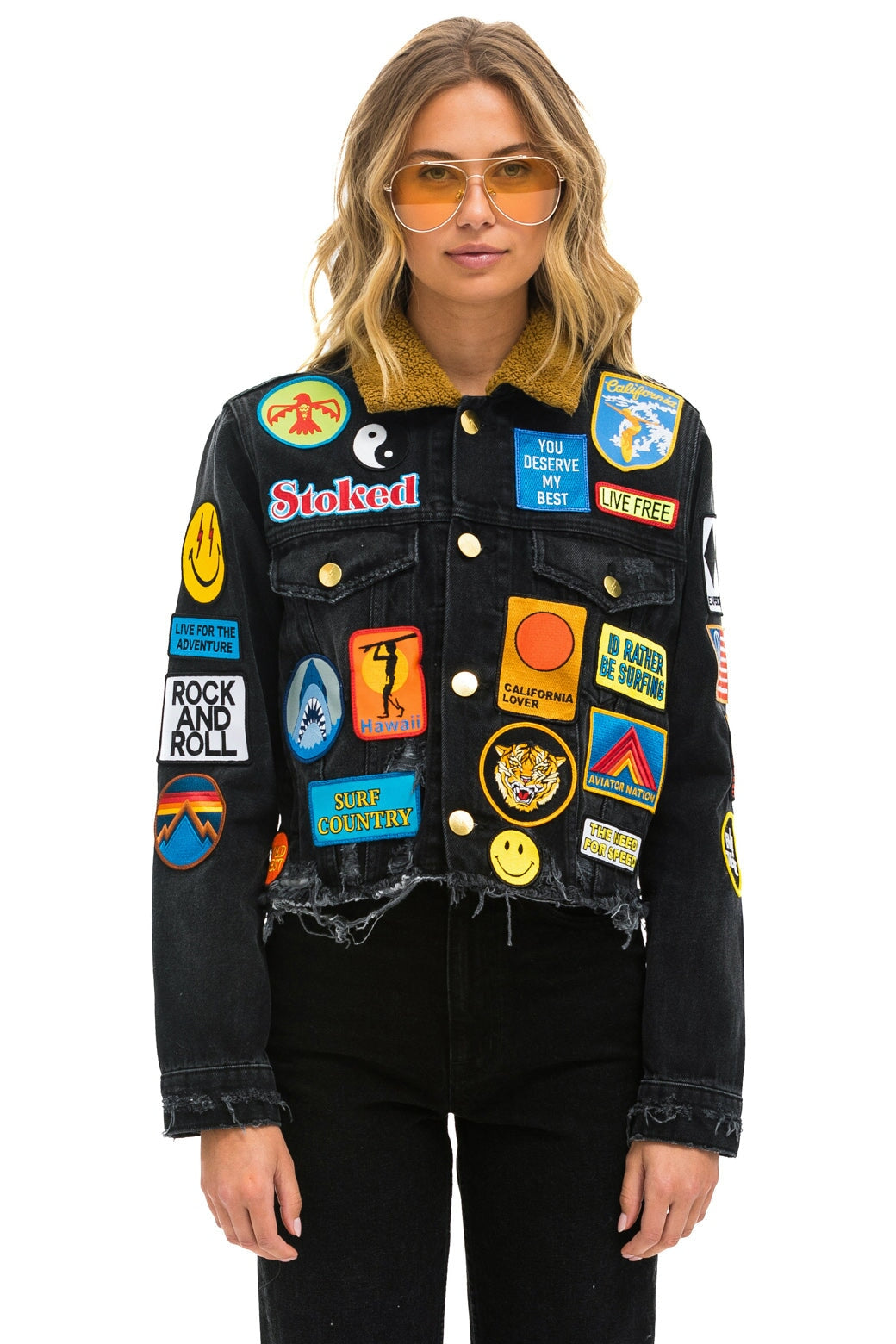 VINTAGE PATCH UNISEX DENIM JACKET - VINTAGE BLACK
