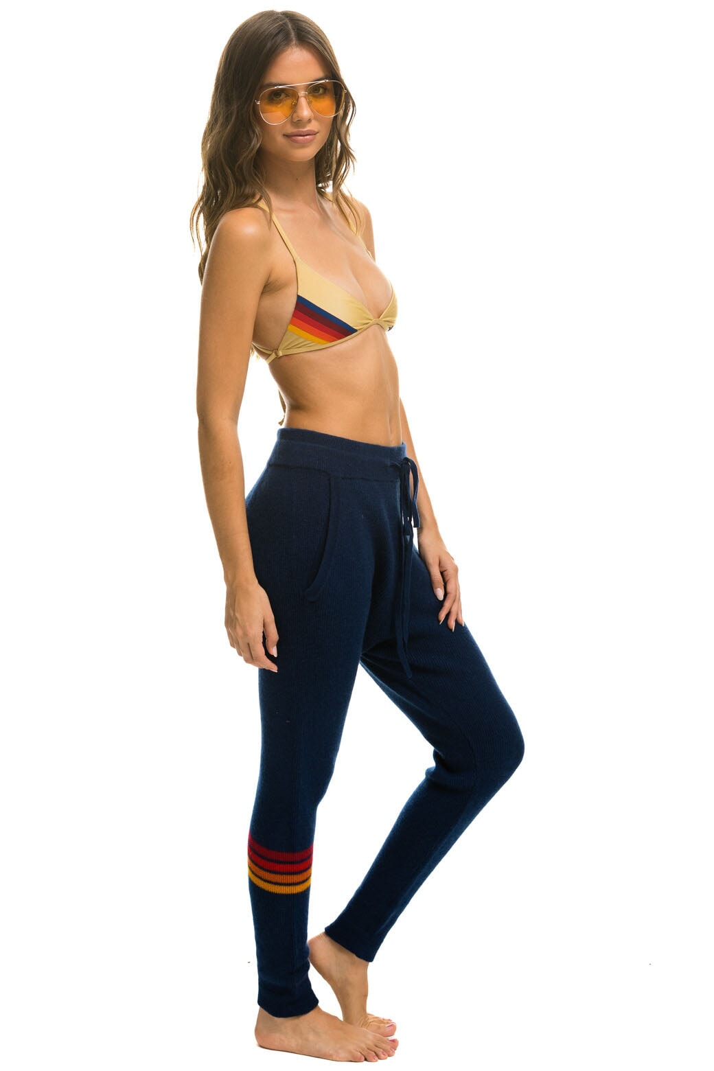 RAINBOW 4 STRIPE CASHMERE RELAXED FIT PANT - MIDNIGHT