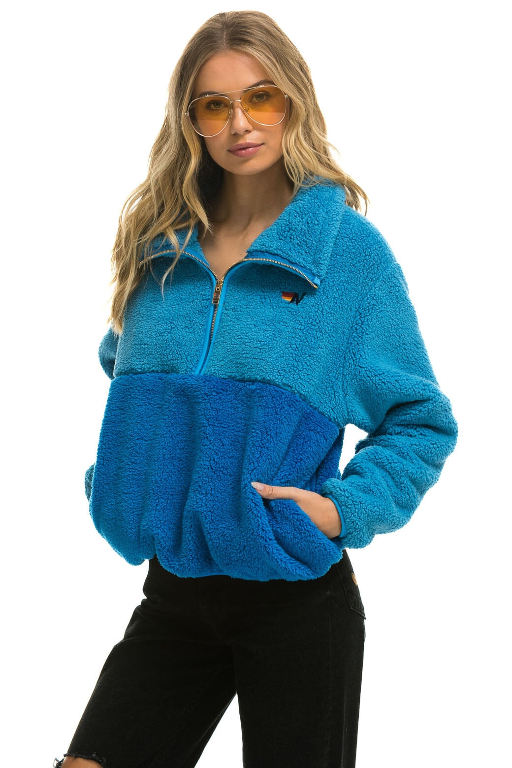 TEDDY APRES HALF ZIP COLOR BLOCK JACKET - OCEAN