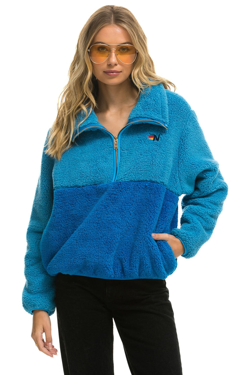 TEDDY APRES HALF ZIP COLOR BLOCK JACKET - OCEAN